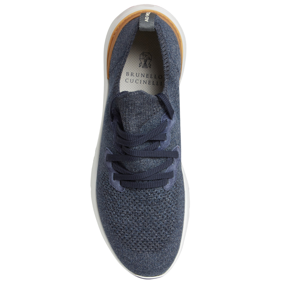 Blue stretch knit sneakers
