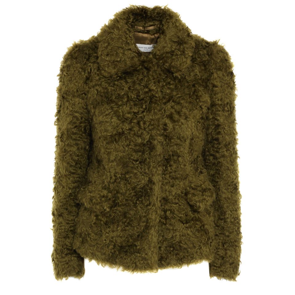 "Vettys" jacket in green faux fur