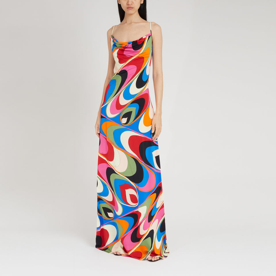 Long dress in multicolor fabric