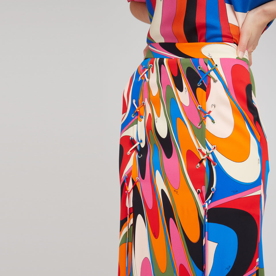 Maxi skirt in multicolor fabric