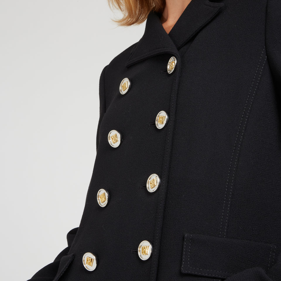 Double breasted black wool coat