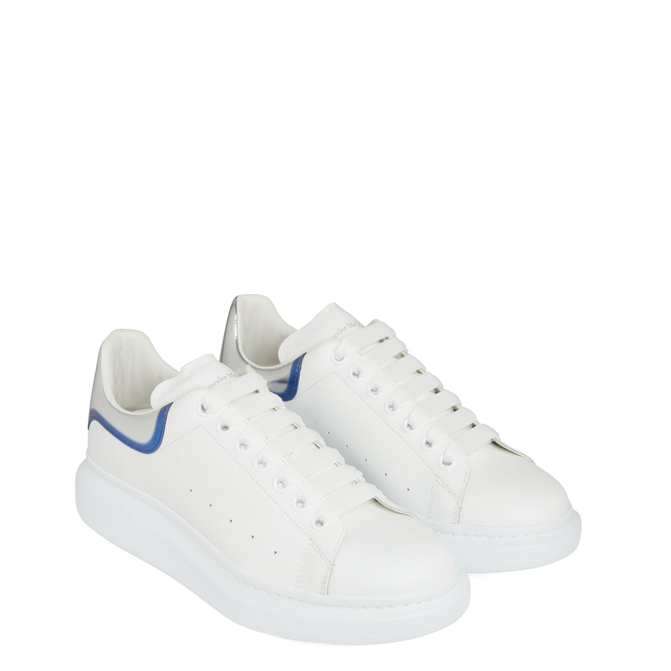 Sneakers oversize in pelle bianca e argento