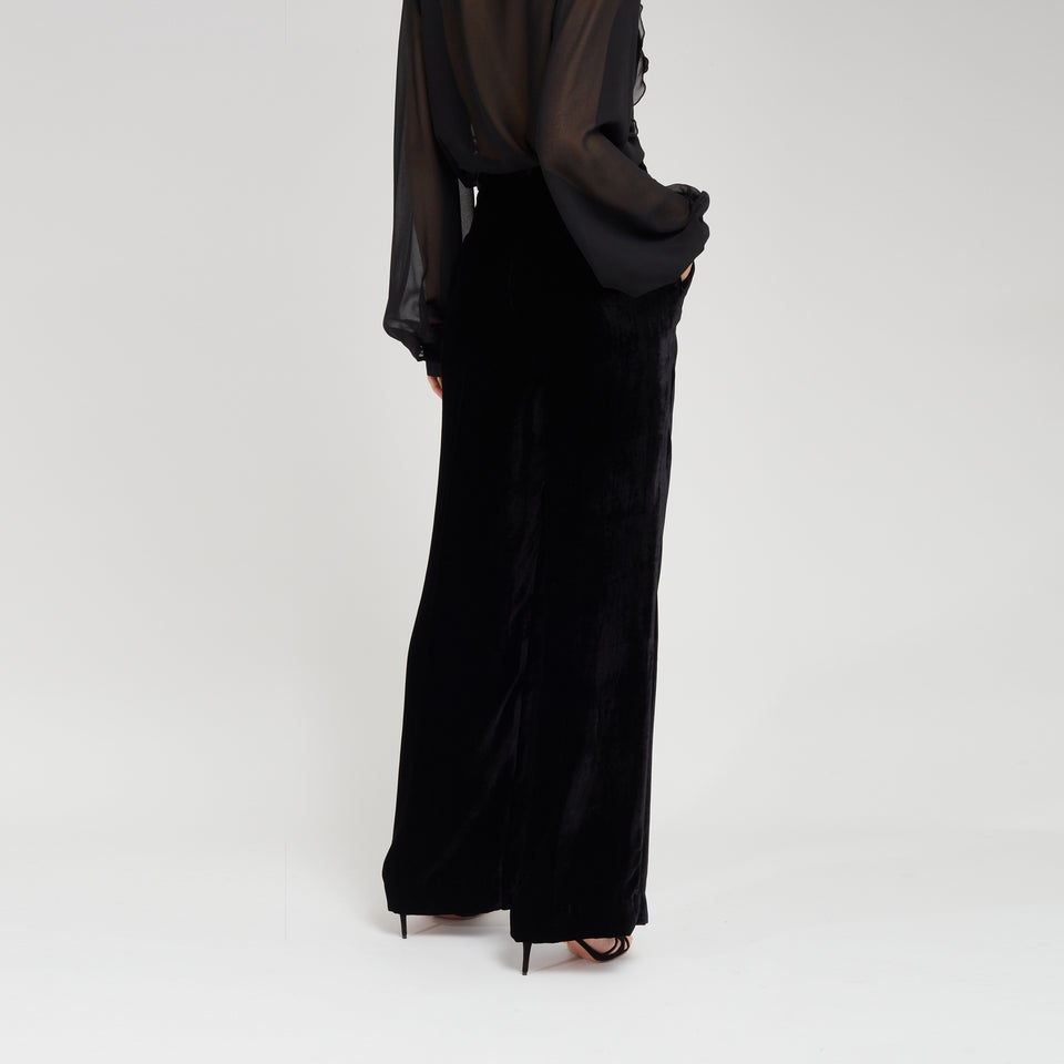 Wide-leg trousers in black velvet