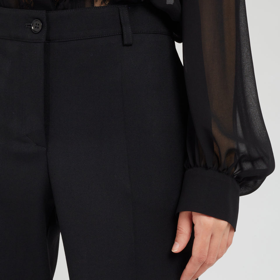 Black wool wide-leg trousers