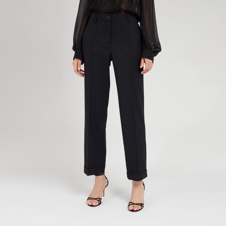 Black wool wide-leg trousers