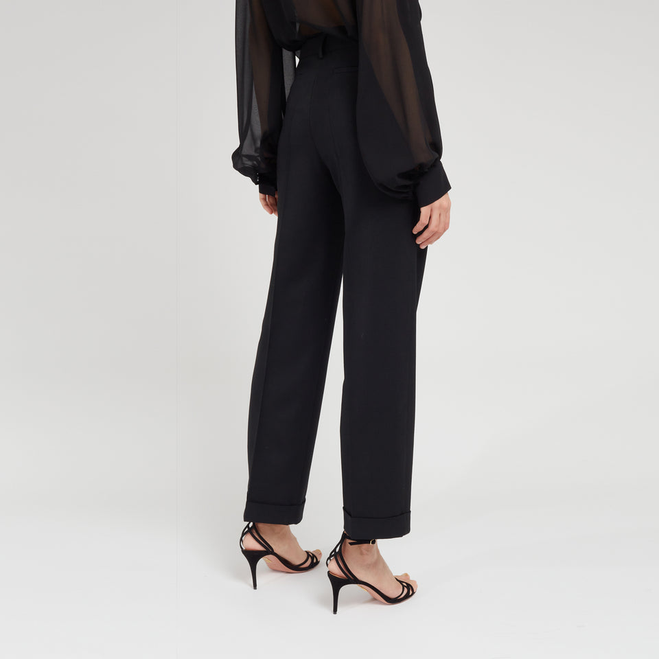 Black wool wide-leg trousers