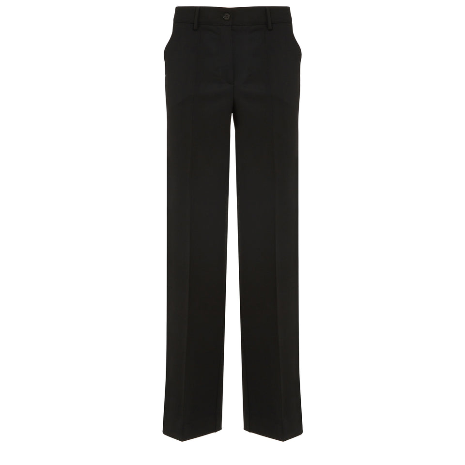 Black wool wide-leg trousers