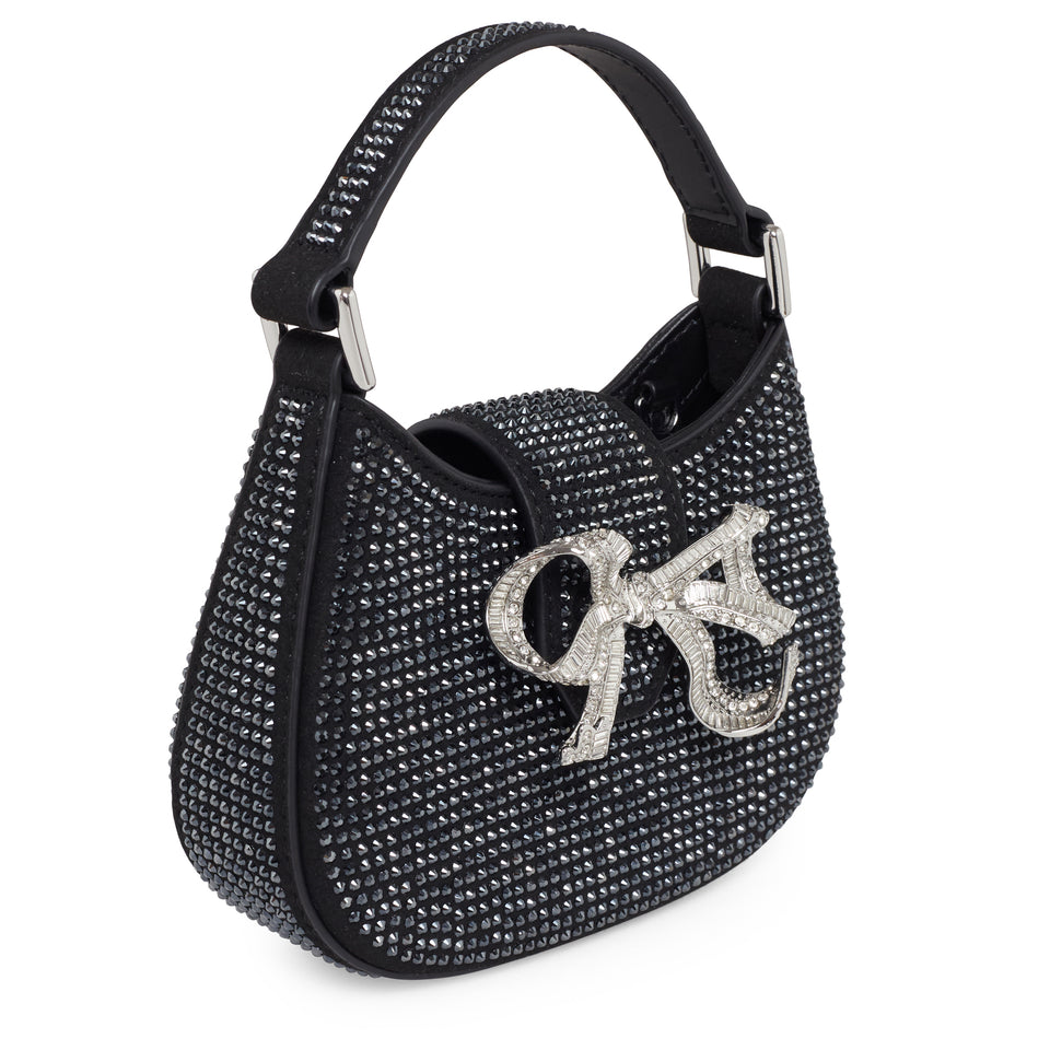 Borsa mini "Crescent Bow Micro"con cristalli nera