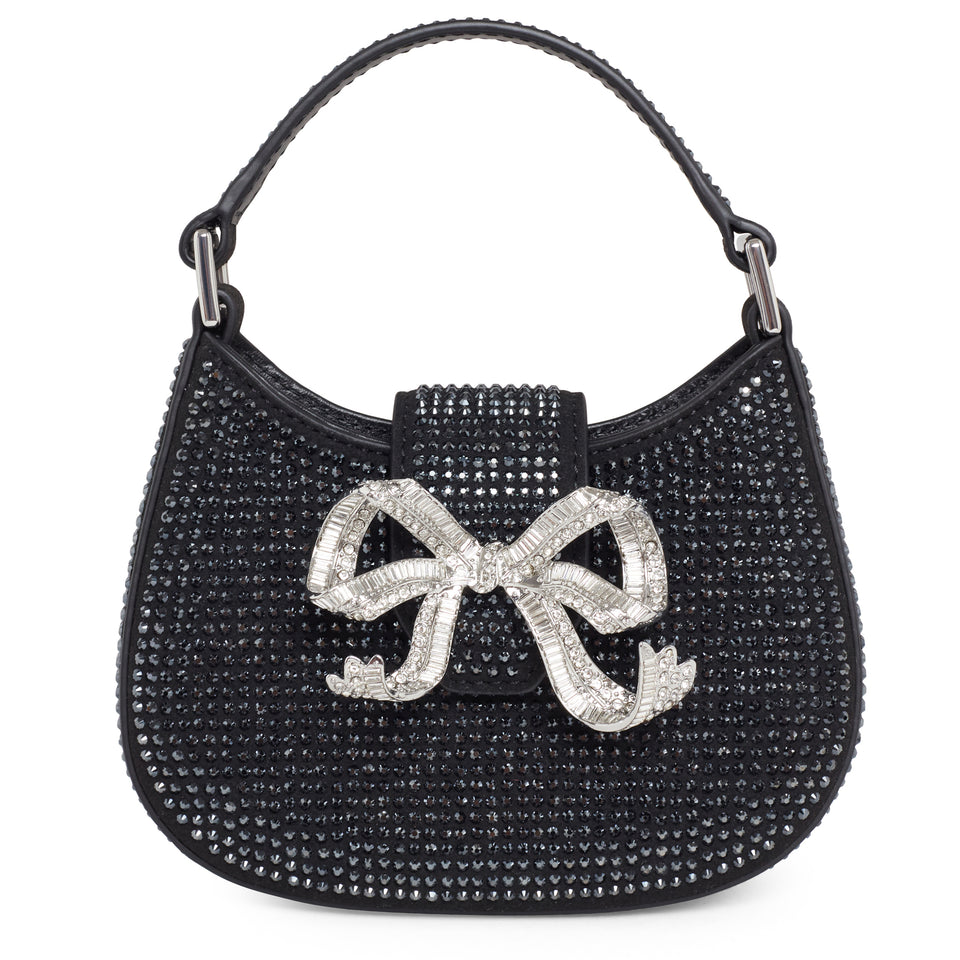 Borsa mini "Crescent Bow Micro"con cristalli nera