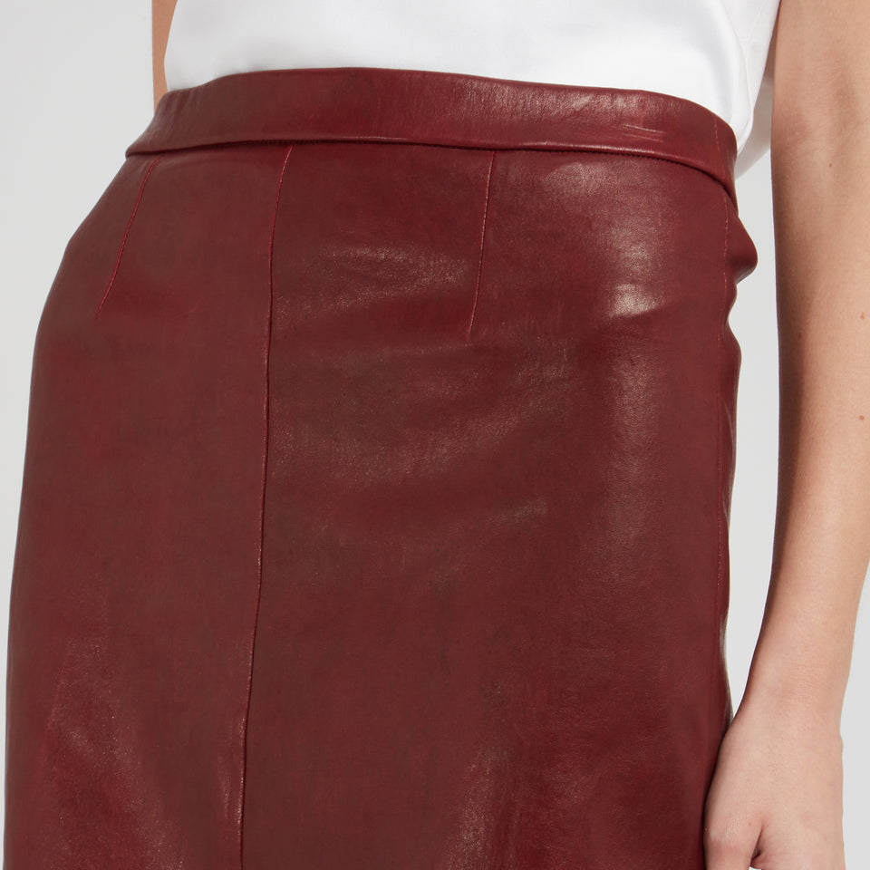 Long red leather skirt