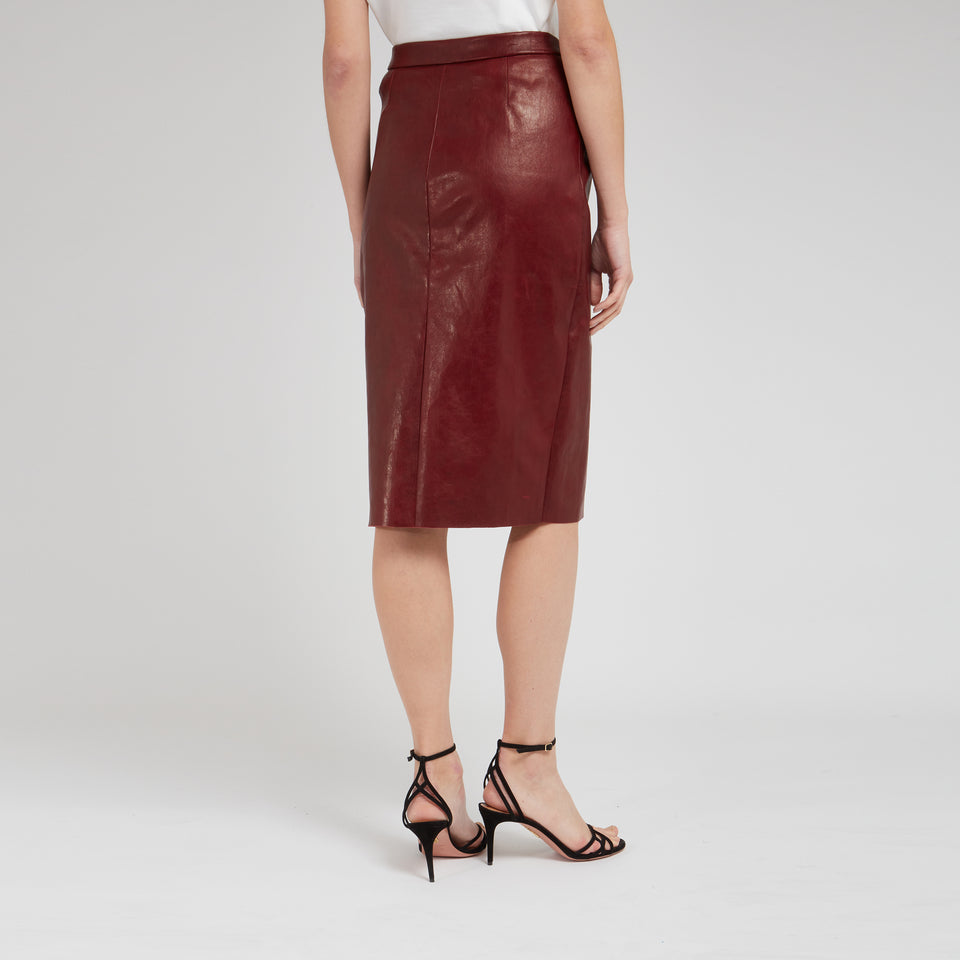 Long red leather skirt