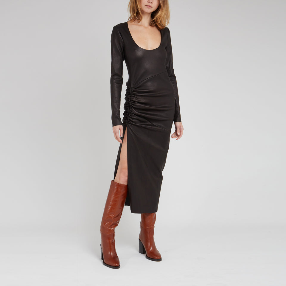 Long brown leather dress