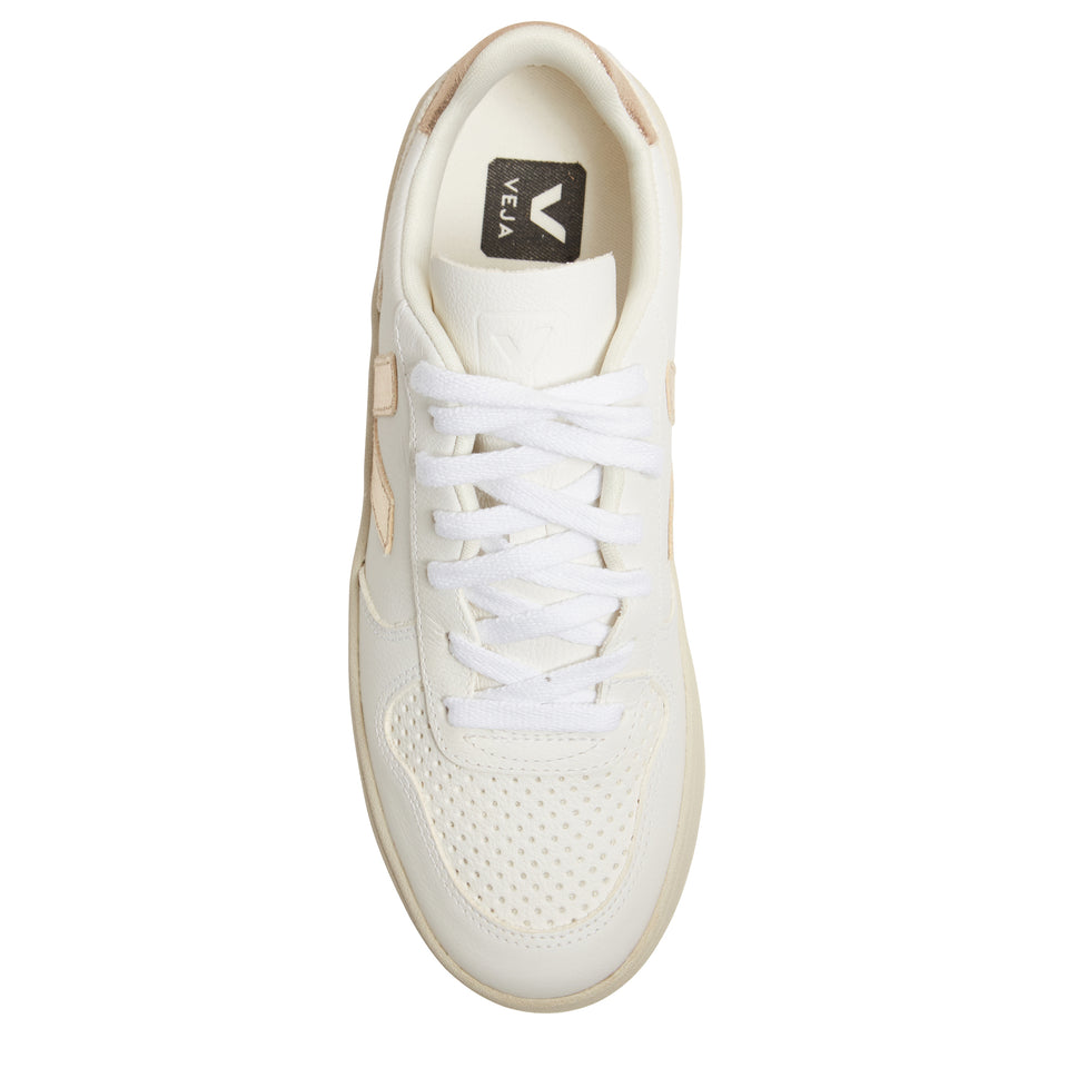 ''V-10'' sneakers in white and gold leather