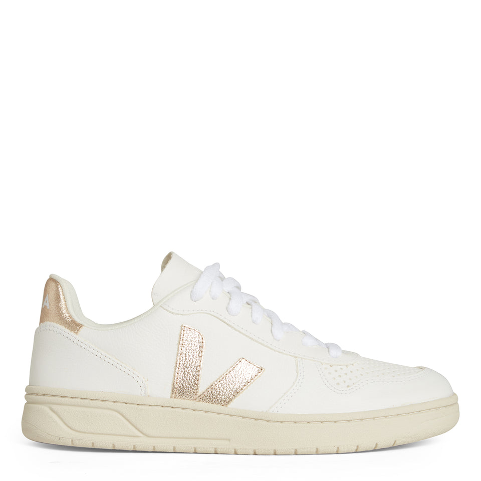 Sneakers ''V-10'' in pelle bianca e oro