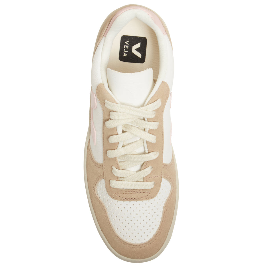 ''V-10'' sneakers in white and beige leather