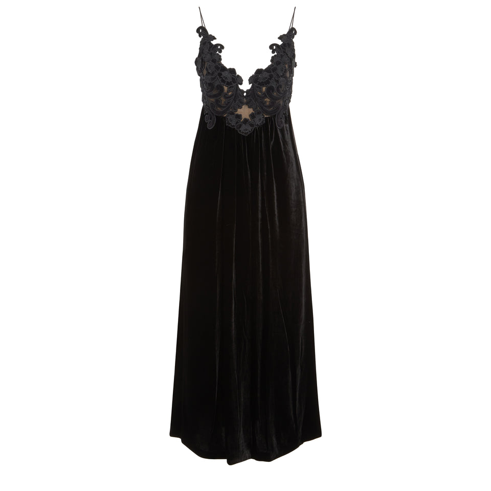 Long black velvet dress