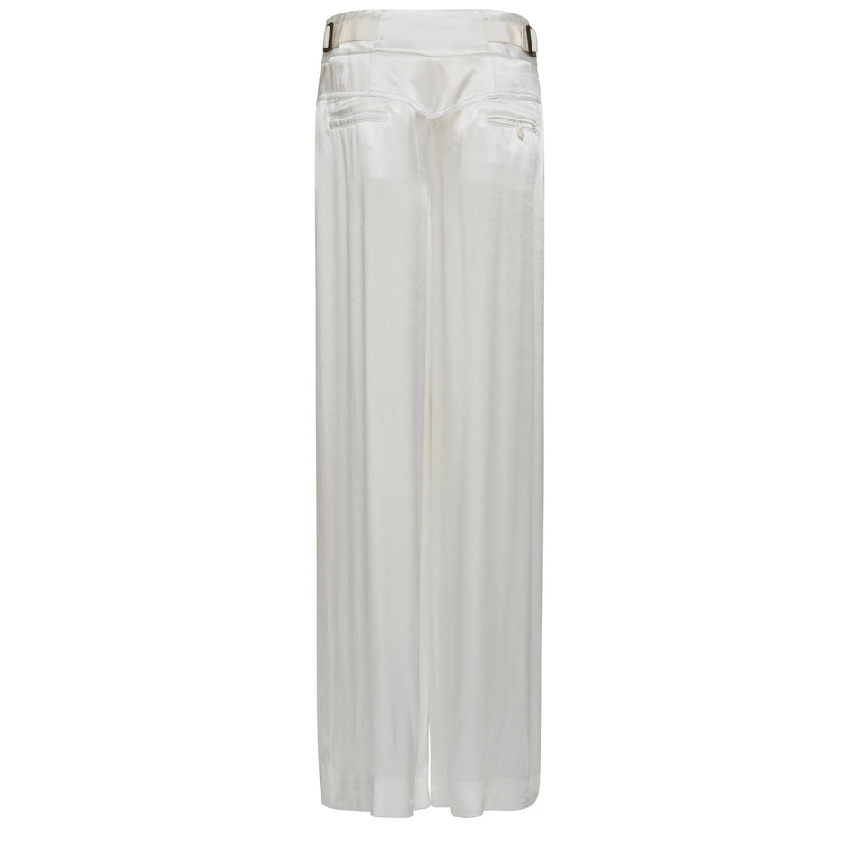 Wide-leg trousers in white satin