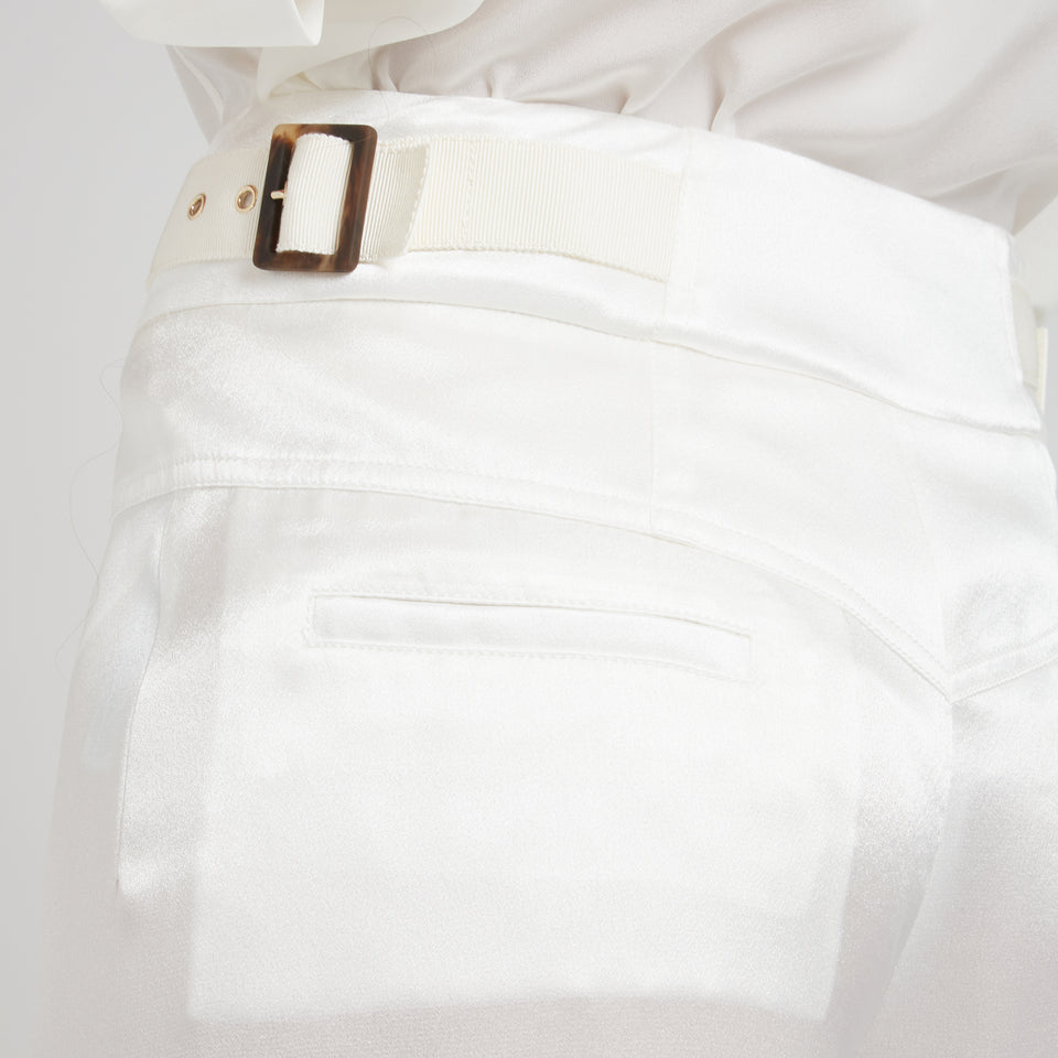 Wide-leg trousers in white satin