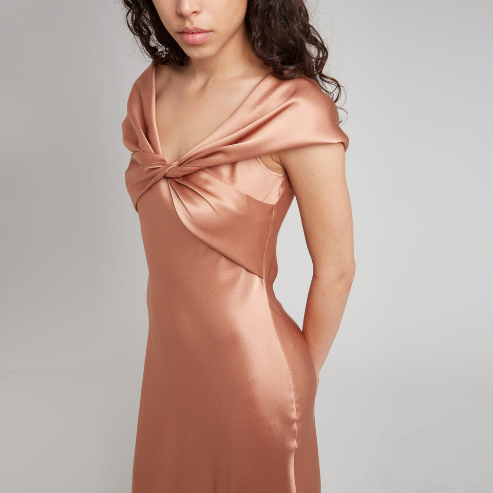Long pink satin dress