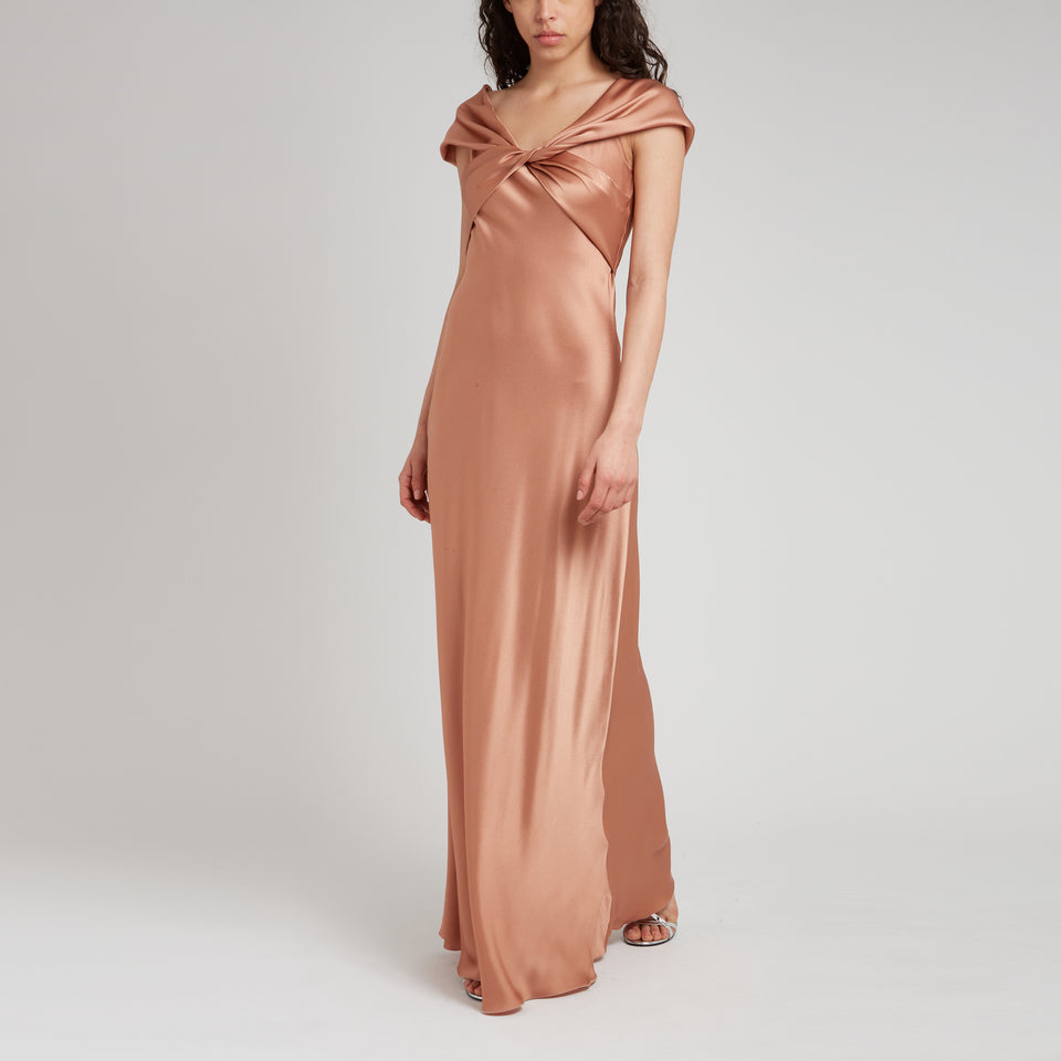 Long pink satin dress