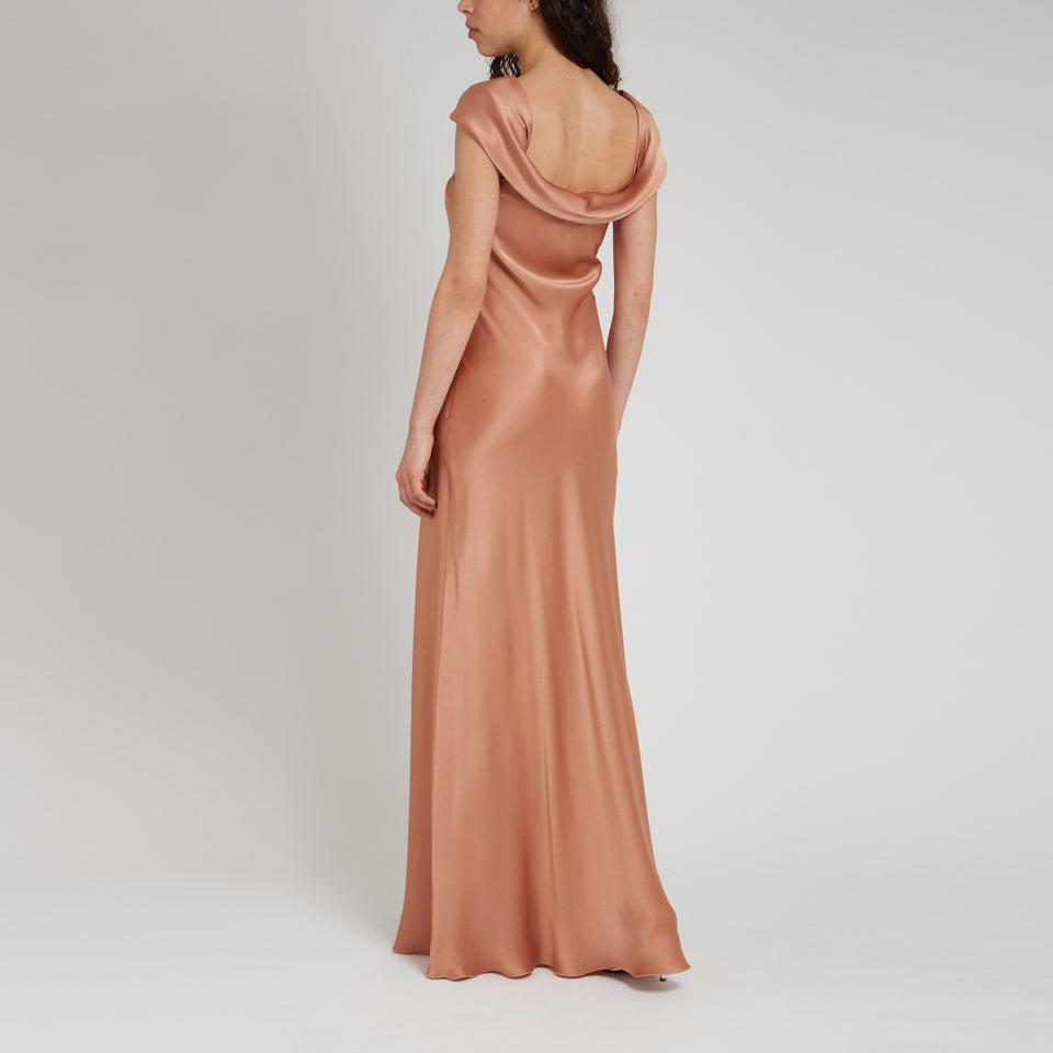 Long pink satin dress