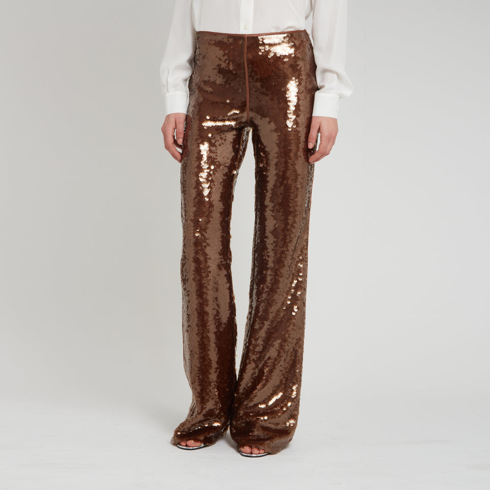 Brown sequin trousers