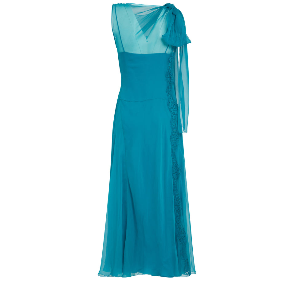 Long light blue silk dress