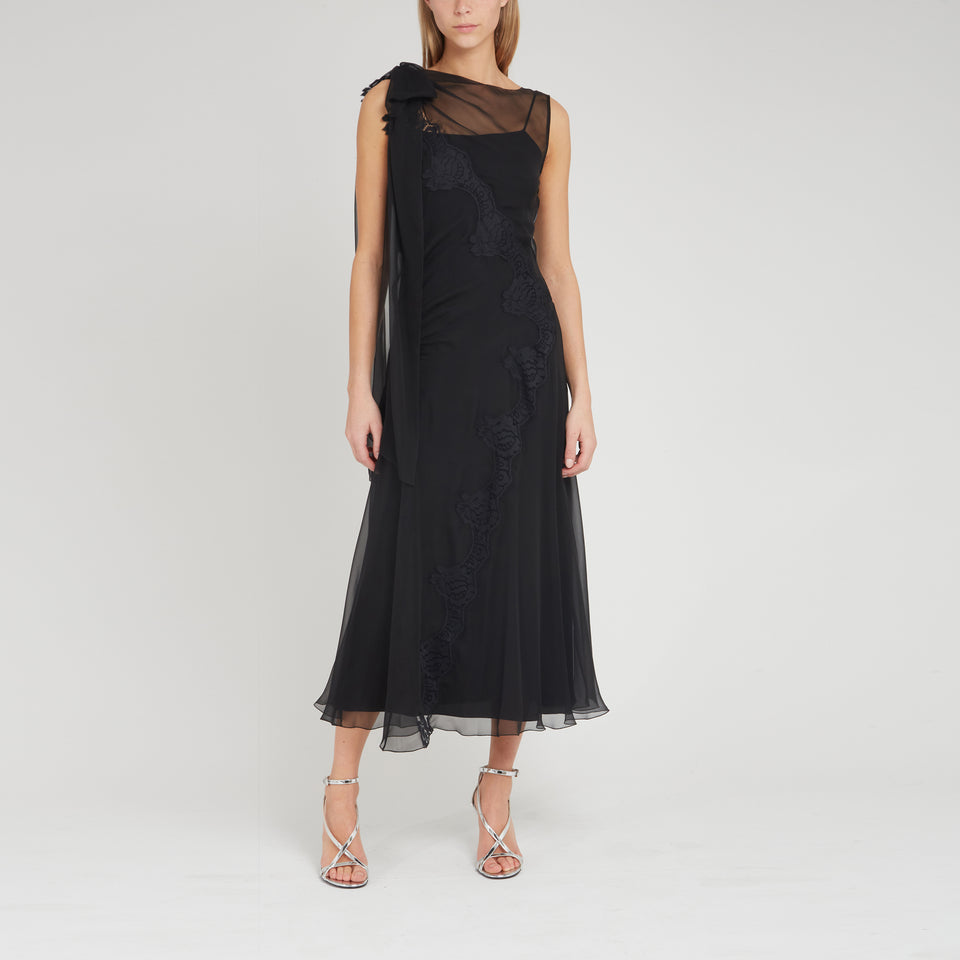 Long black silk dress