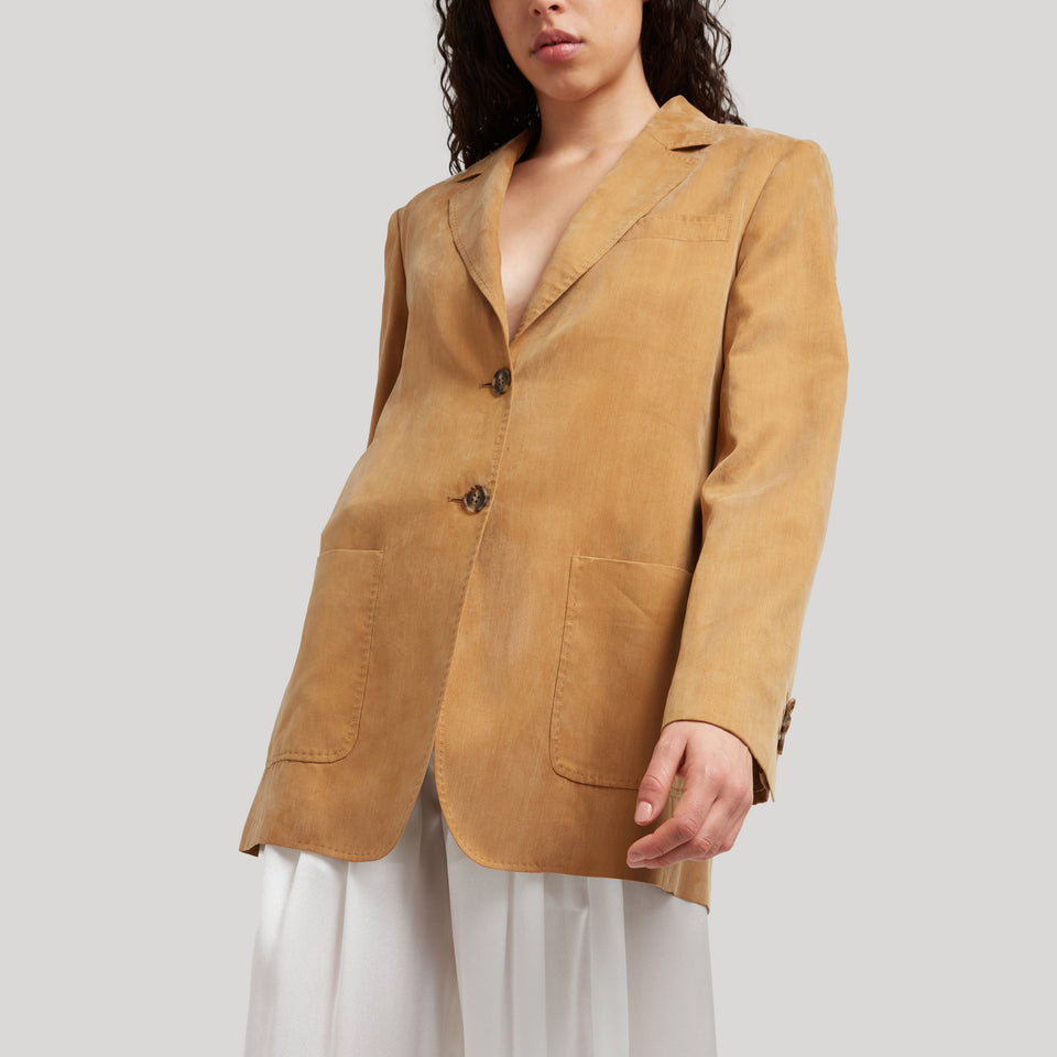 Single-breasted jacket in beige suede