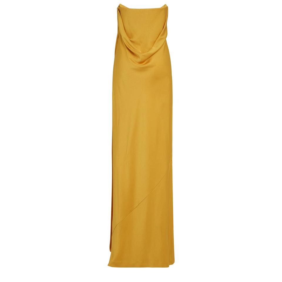 Long dress in yellow fabric