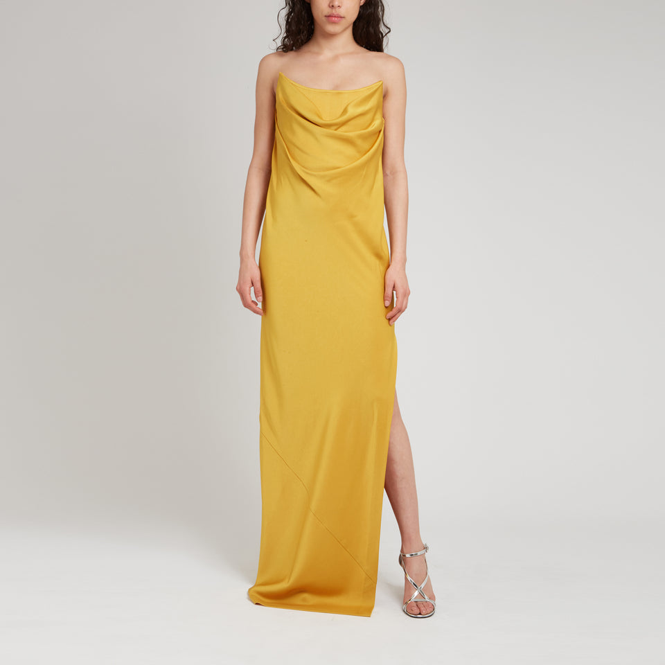 Long dress in yellow fabric