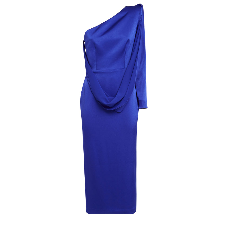 One shoulder dress in blue fabric