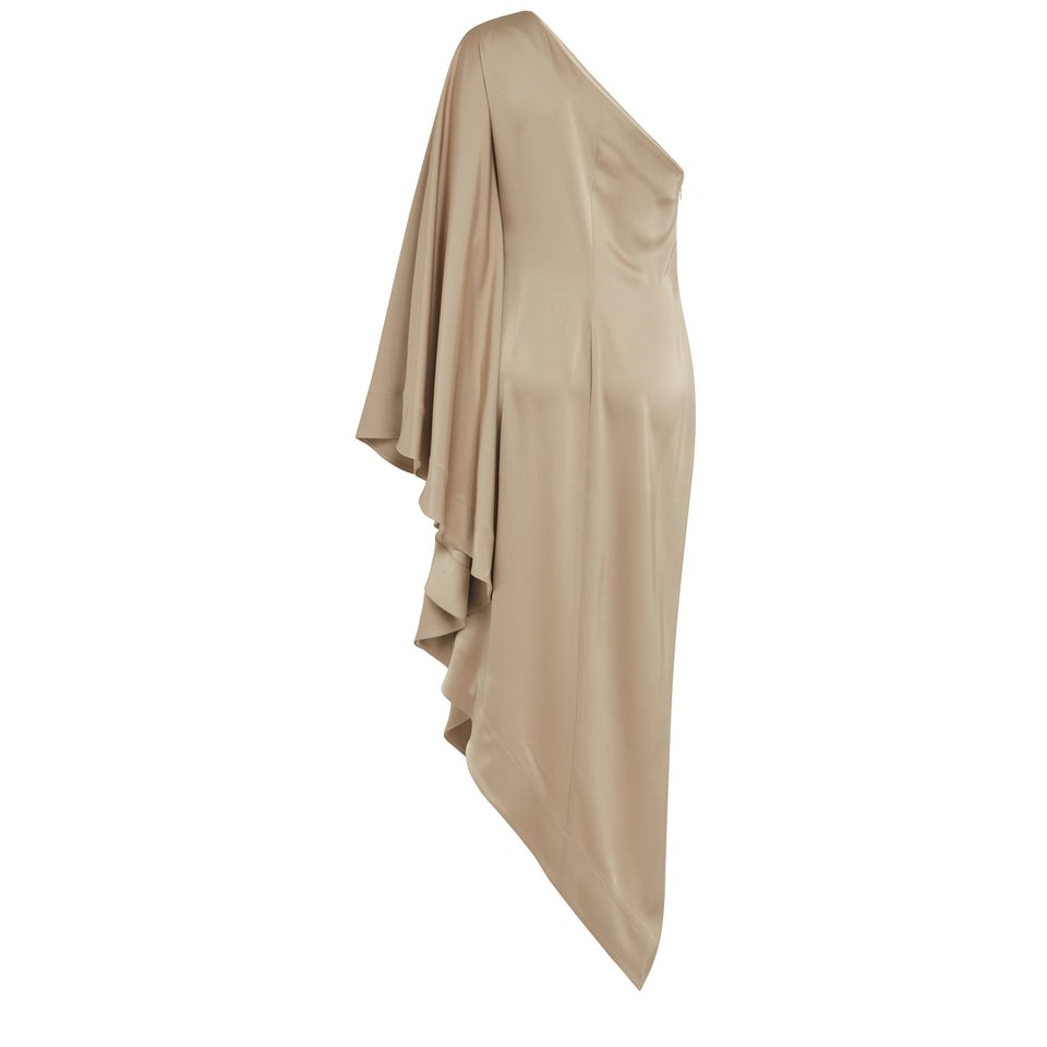 One shoulder dress in beige fabric