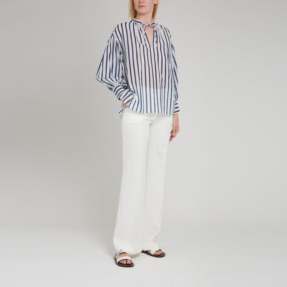 "Julius" blouse in white and blue cotton