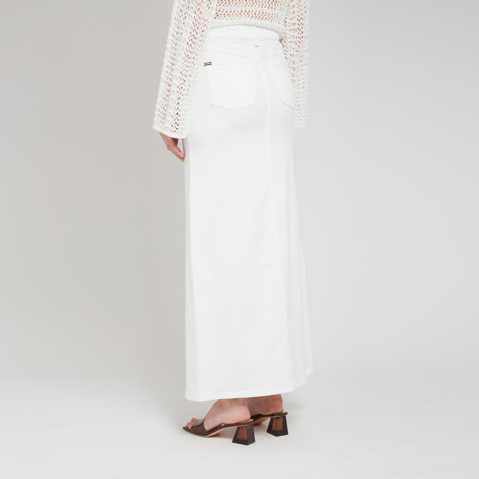Long white denim skirt