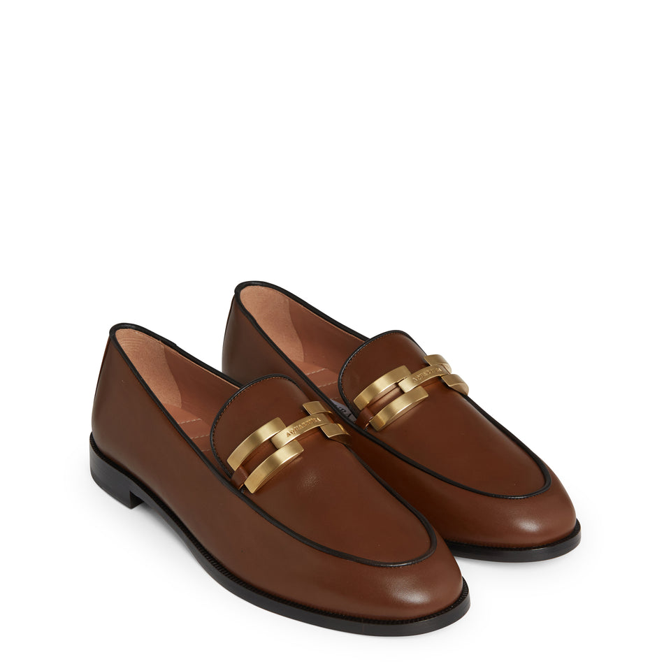 Brown leather moccasin