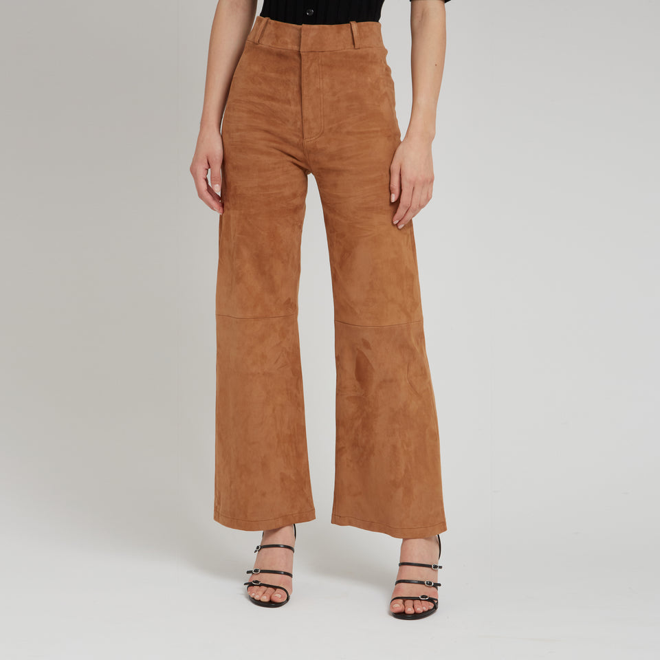 "Giacinta" wide-leg trousers in brown suede