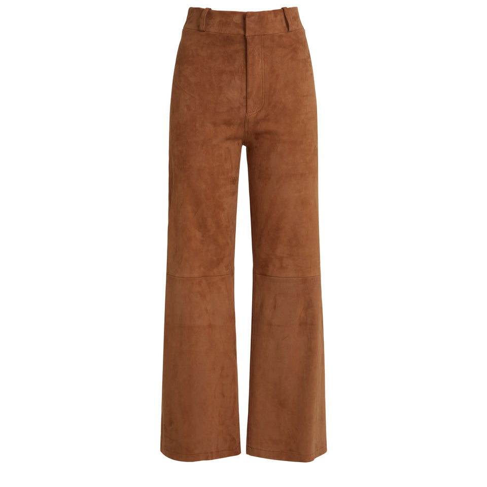 "Giacinta" wide-leg trousers in brown suede