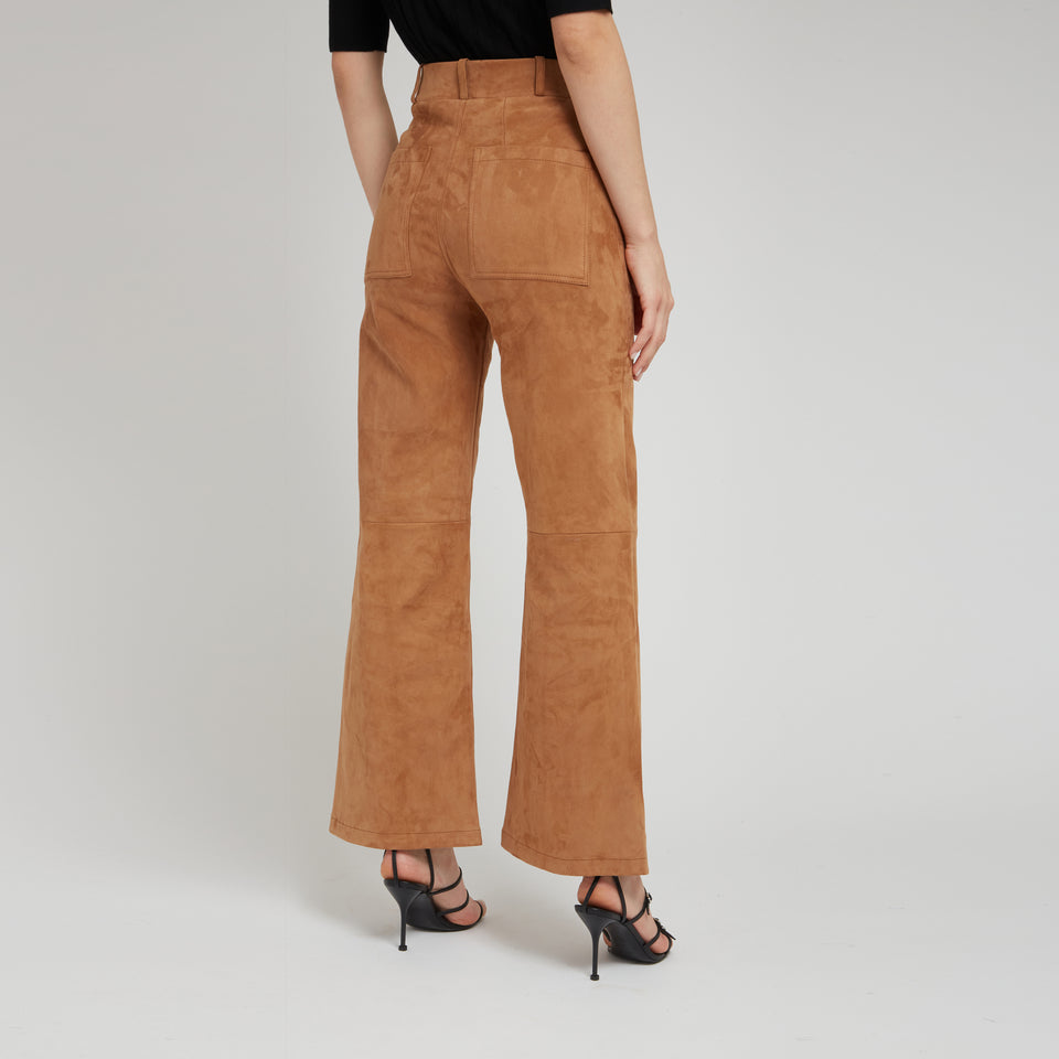 "Giacinta" wide-leg trousers in brown suede