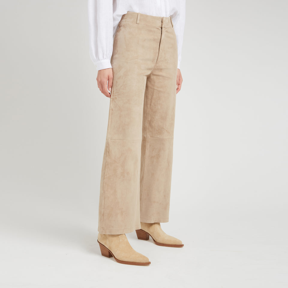 "Giacinta" wide-leg trousers in beige suede