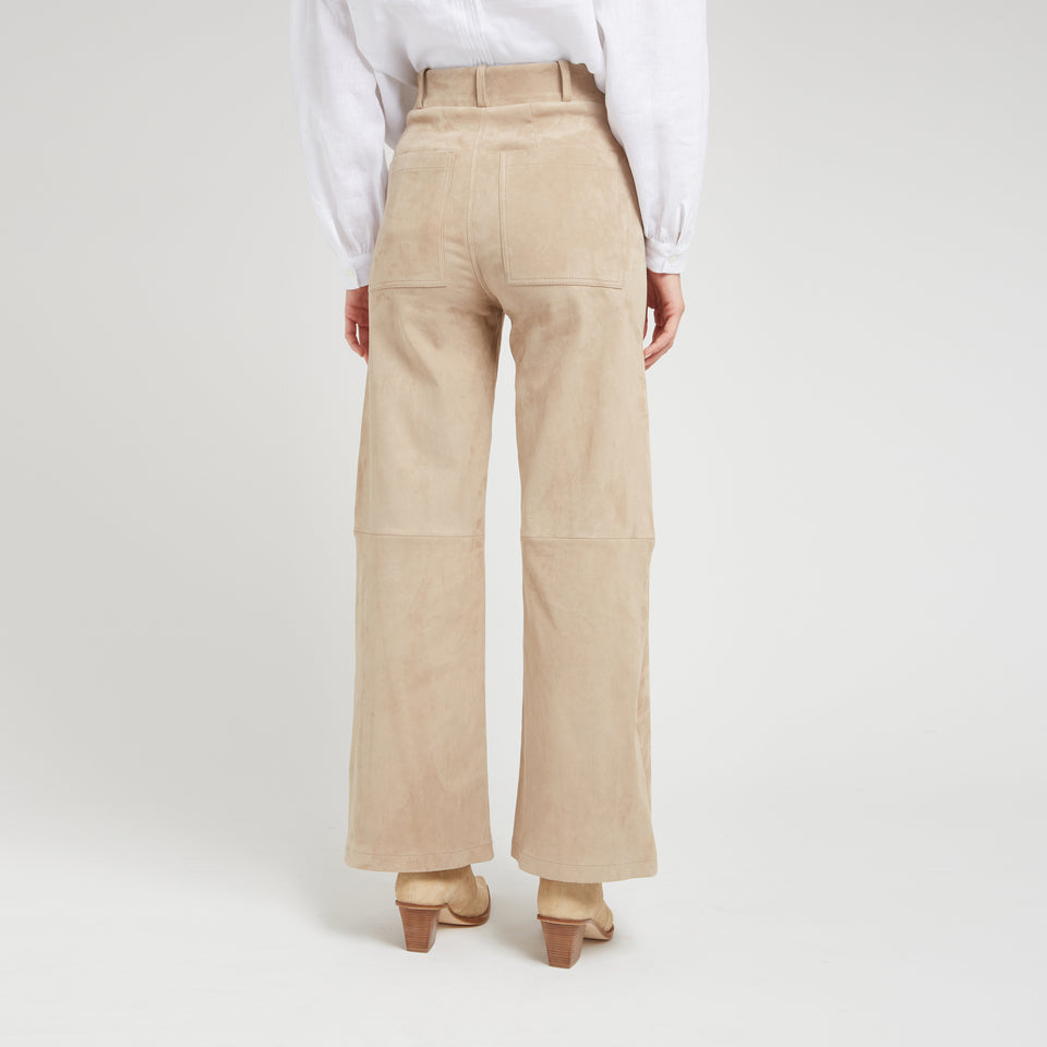 "Giacinta" wide-leg trousers in beige suede