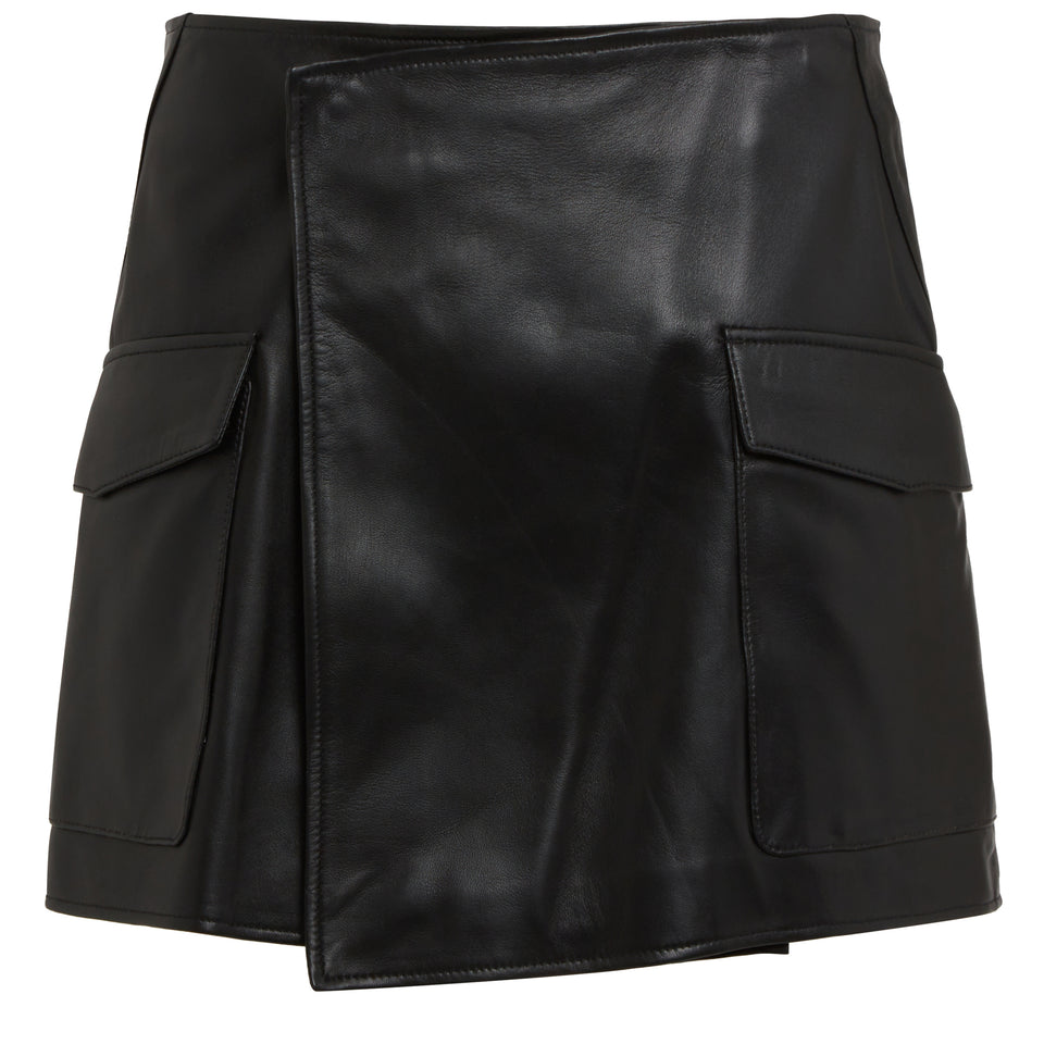 "Olbia" mini skirt in black leather