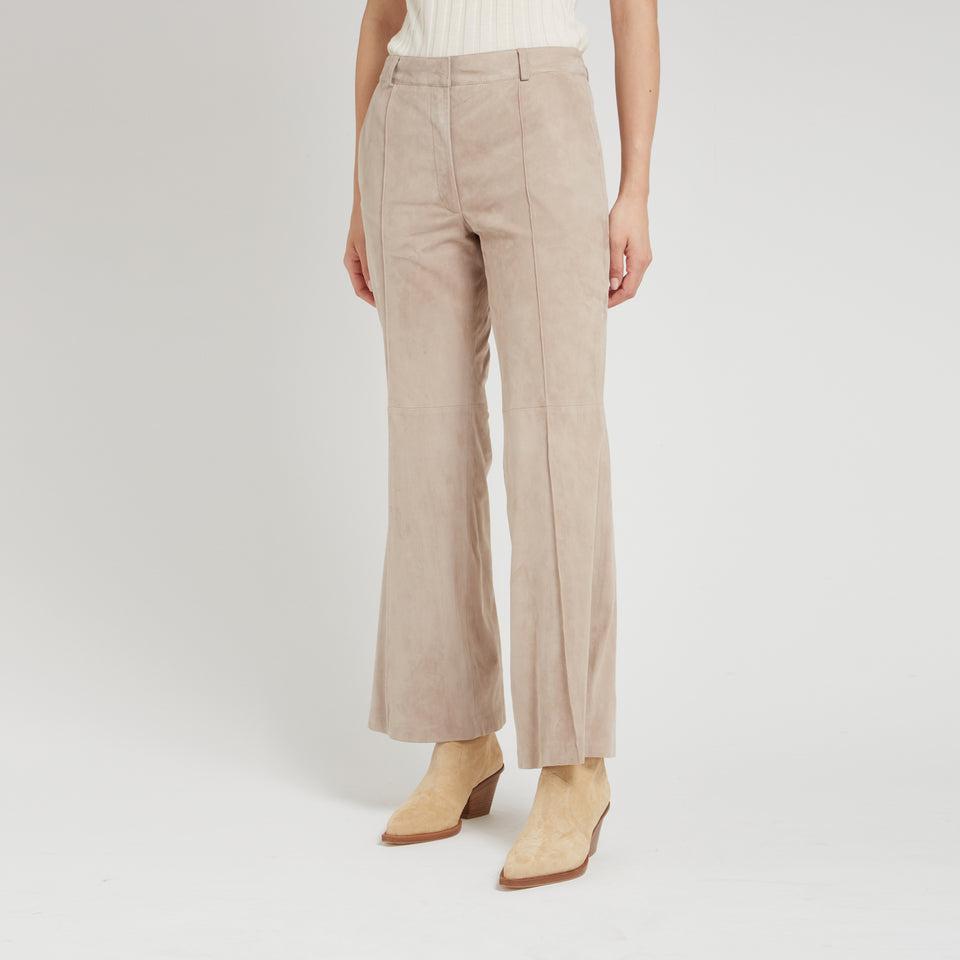 Pantalone svasato "Marrone" in suede beige