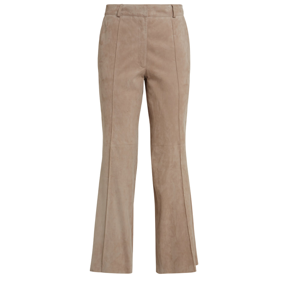 Pantalone svasato "Marrone" in suede beige