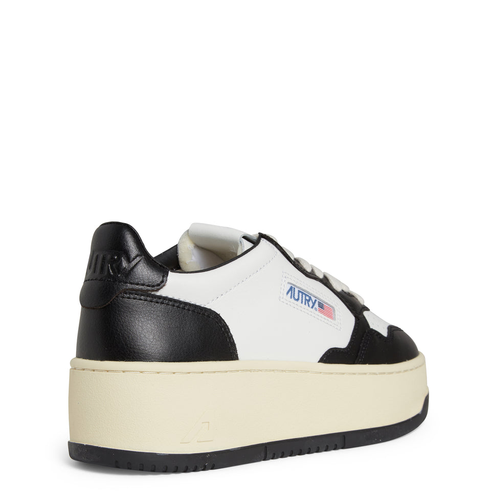 ''Platform Low'' sneakers in white and black leather