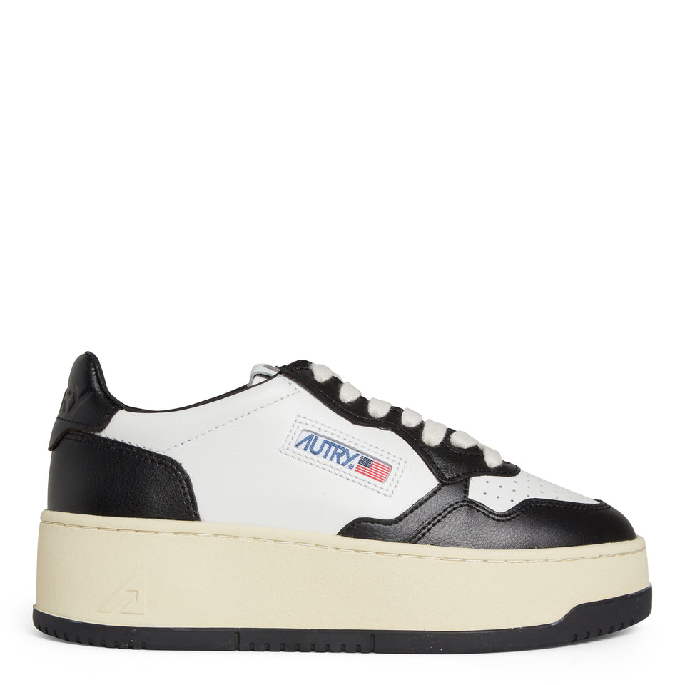''Platform Low'' sneakers in white and black leather