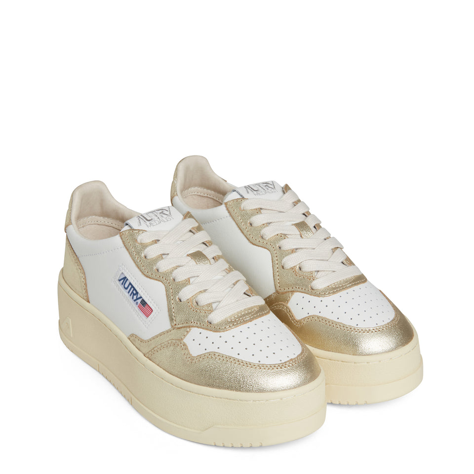 ''Platform Low'' sneakers in white and gold leather