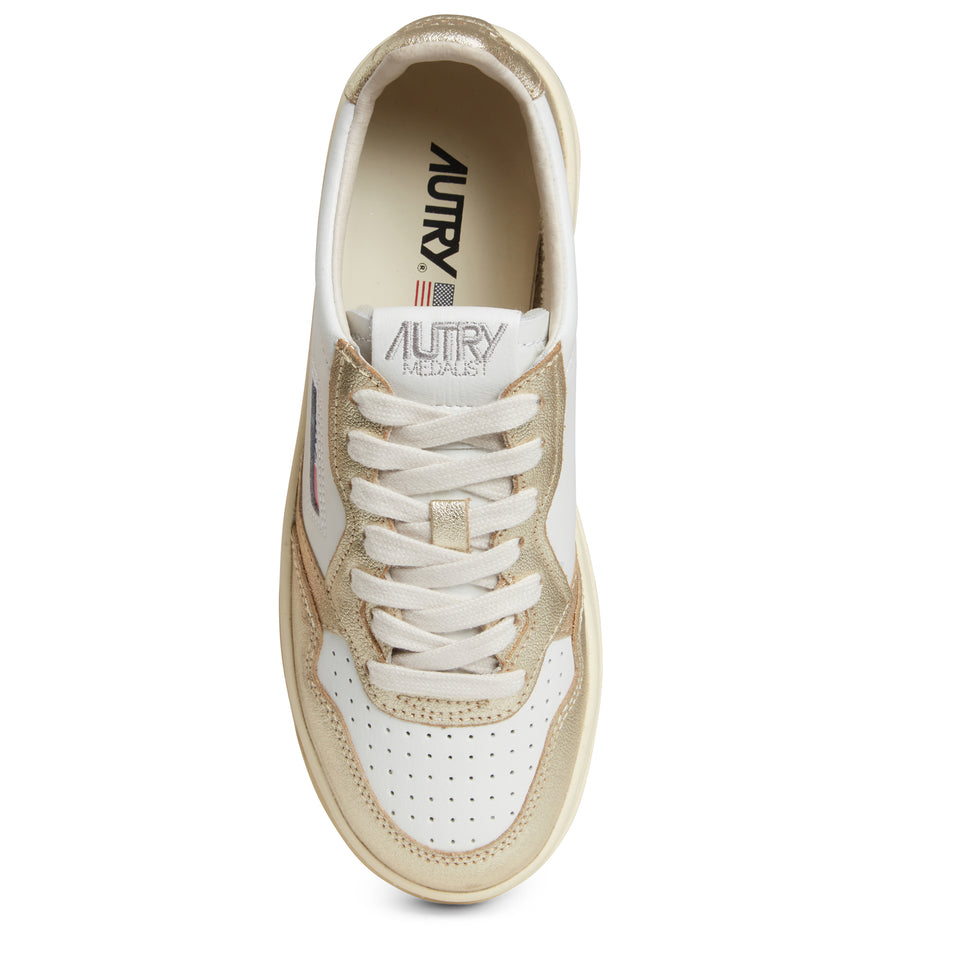 ''Platform Low'' sneakers in white and gold leather