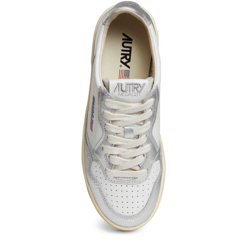 ''Platform Low'' sneakers in white and silver leather