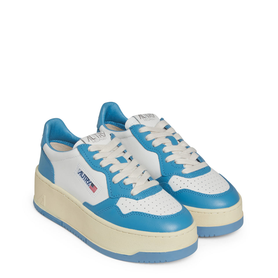 ''Platform Low'' sneakers in white and blue leather